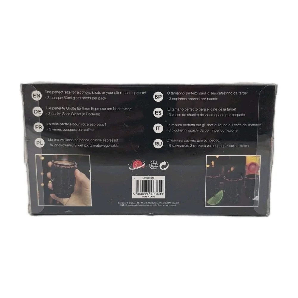 Thumbs Up! Camera Lens Shot Glasses Set Of 3 New Sealed U114